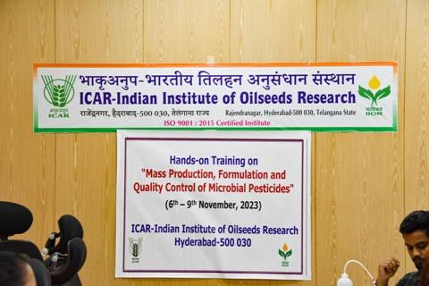 Hands on training on “ Mass Production, Formulation and Quality control of Microbial Pesticides” during 06-09, November 2023 at IIOR
